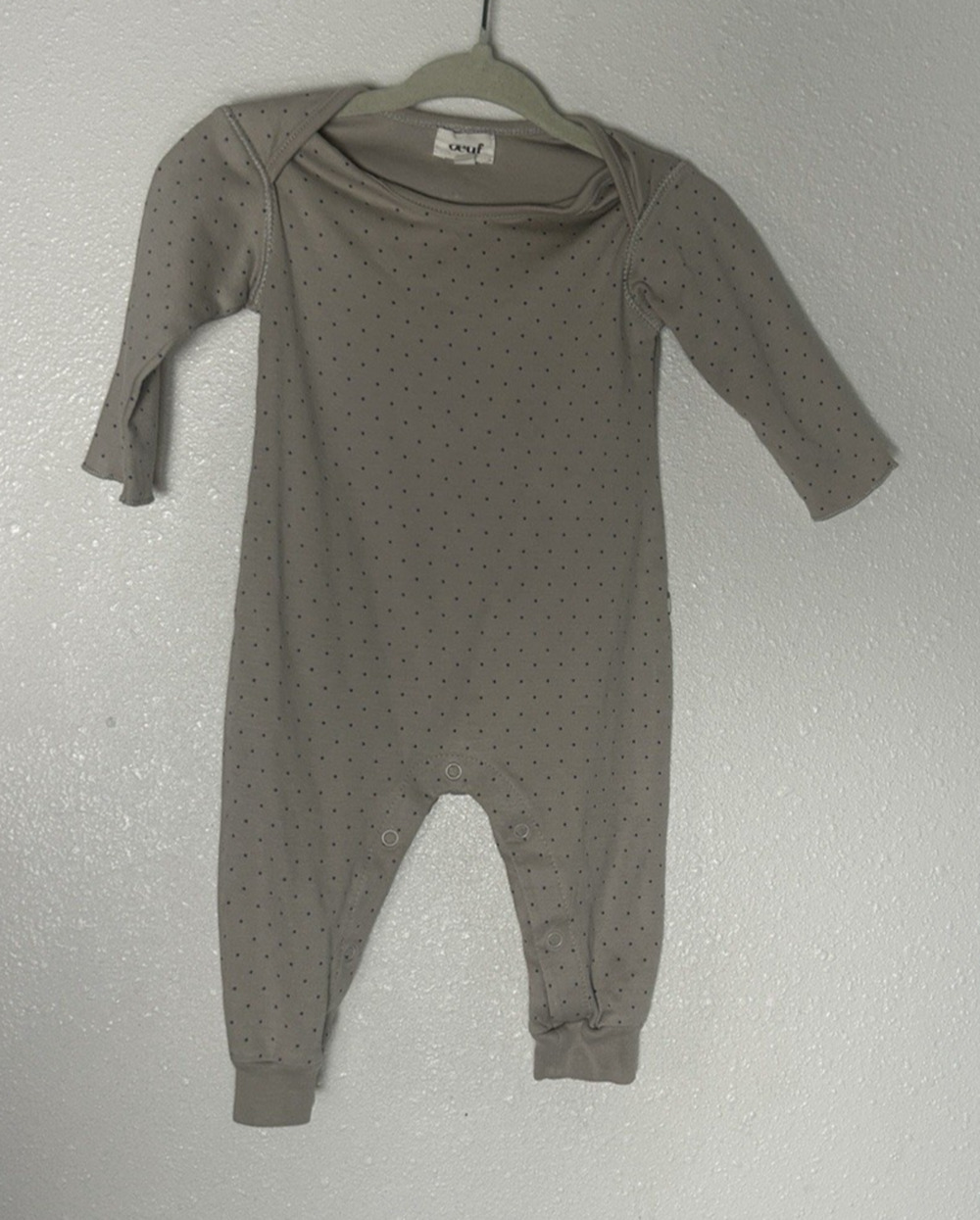 OEUF One Piece Long Sleeve Organic Cotton Snap Gray Polka Dot Size 3-6 Months